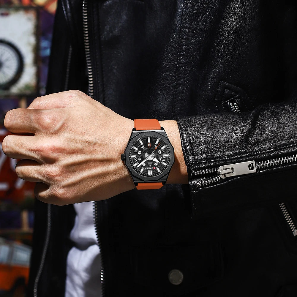 Montre Homme CURREN Design Créatif Quartz Silicone Lumineux Date – Fashion Sport Élégant