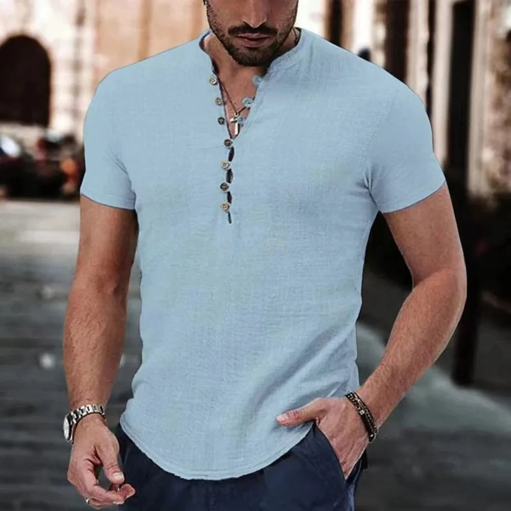 Chemise Homme Manches Courtes Lin Coton Boutons Casual Élégante Respirante Été Tendance – Chemise Lin Premium Confortable Polyvalente | Mode Homme Premium