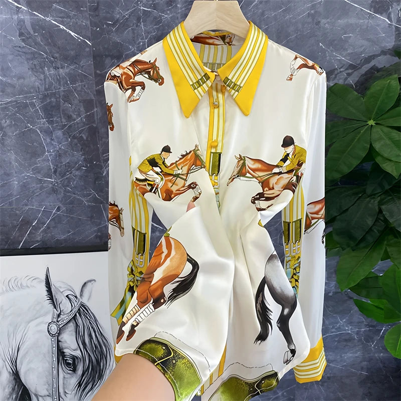 Chemisier Femme Vintage Imprimé Luxe Manches Longues Slim Élégant – Blouse Casual Chic | Automne S-3XL