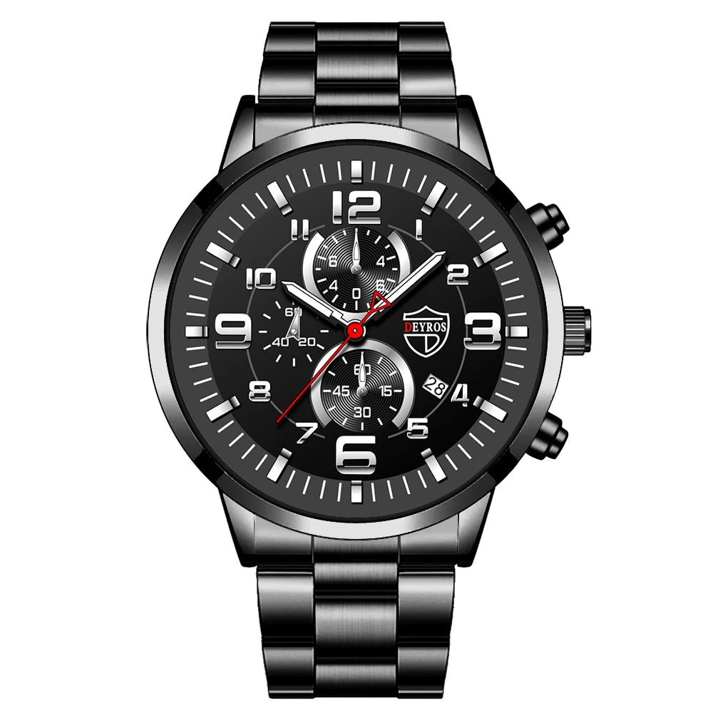 Montre Homme Luxe Quartz Acier Inoxydable Cuir Calendrier Lumineux – Sport Business Fashion