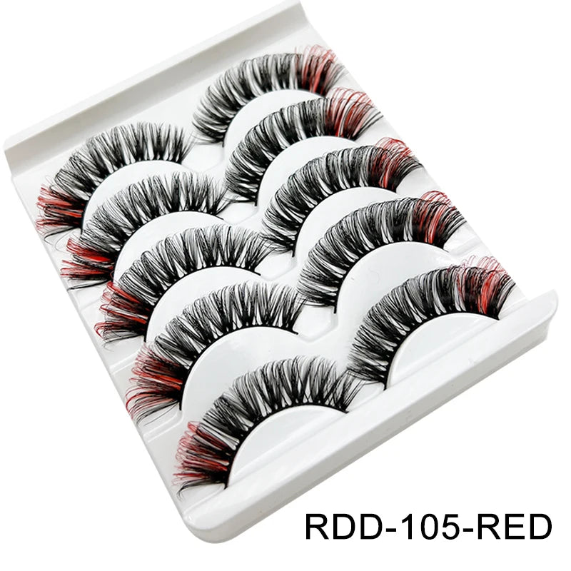 Faux Cils 3D Mink Colorés – Lot 5 Paires Fluffy | Rose, Bleu, Rouge | Maquillage Festif