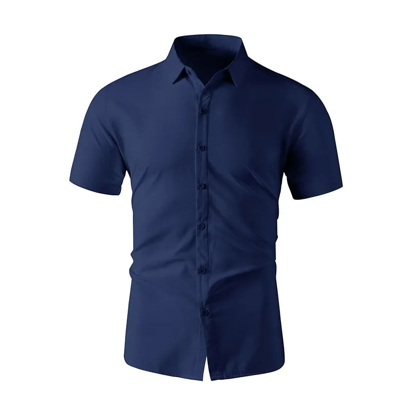 Chemise Homme Business Casual Couleur Unie Manches Courtes Été Sans Repassage Confortable Polyvalente Fashion Élégante Intemporelle – Chemise Premium Sans Repassage Business Casual Été | Mode Homme Business Casual Premium