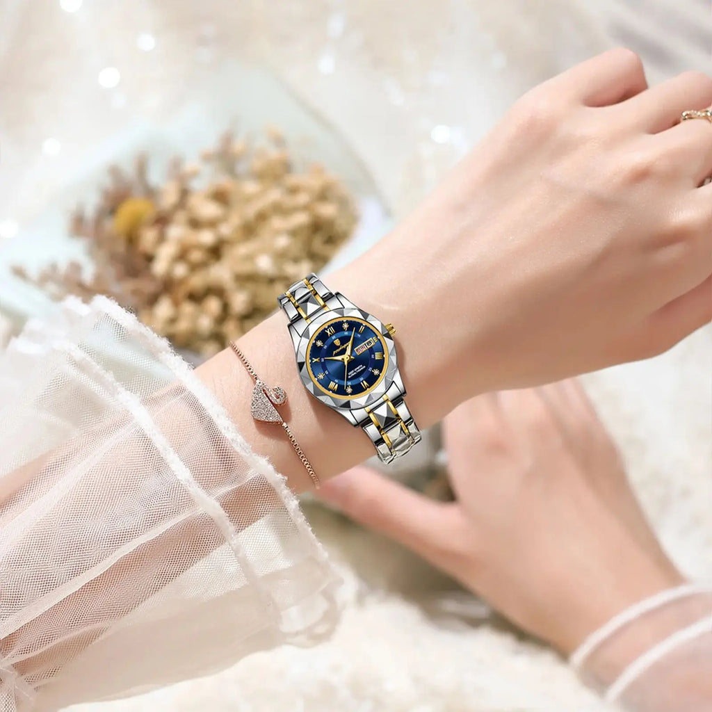 Montre Femme POEDAGAR Casual Quartz Lumineuse – Acier Inoxydable Étanche Date Semaine Fashion