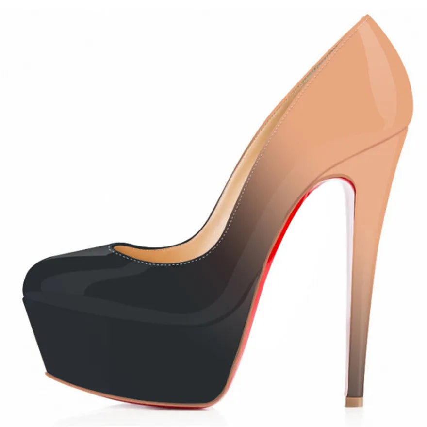 LOSLANDIFEN Escarpins 14CM Plateforme Peep Toe Gradient – Cuir Verni Rouge Mariage Fête