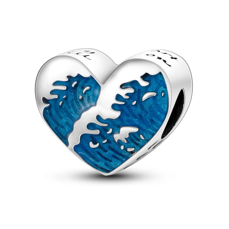 Charm Argent 925 Bleu Rotatif – Œil Démon, Main, Lune & Ciel Étoilé | Perle Pendentif Bracelet Femme | Bijou Spirituel & Mystique