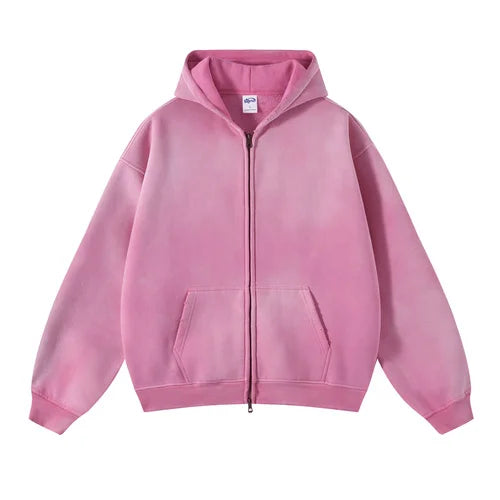 Hoodie Homme Oversize Zip Tie Dye Dégradé – Sweat Cardigan Peluche Loose Grande Taille Hiver | Mode Homme Premium