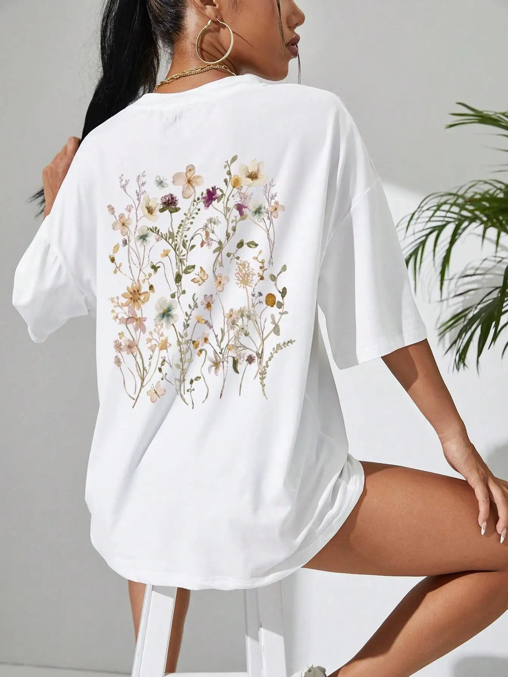 T-Shirt Femme Coton Imprimé Fleurs Manches Courtes Ample Doux Respirant – Top Casual Confortable | Street Style