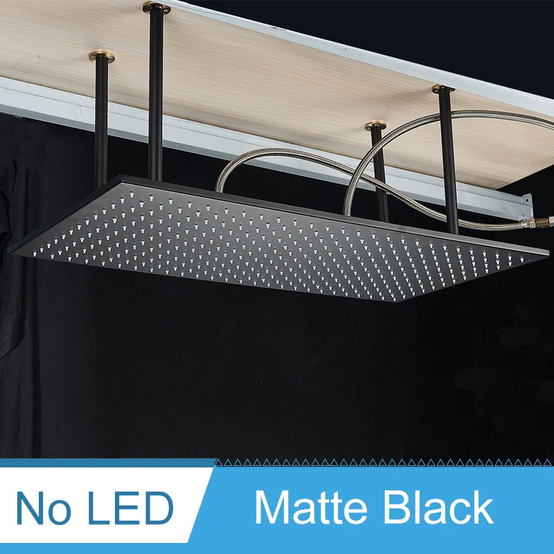 Shinesia Système Douche Pluie LED Plafond 40x80cm – Cascade & Pluie, Noir ou Or Brossé | Douche Luxe Salle de Bain