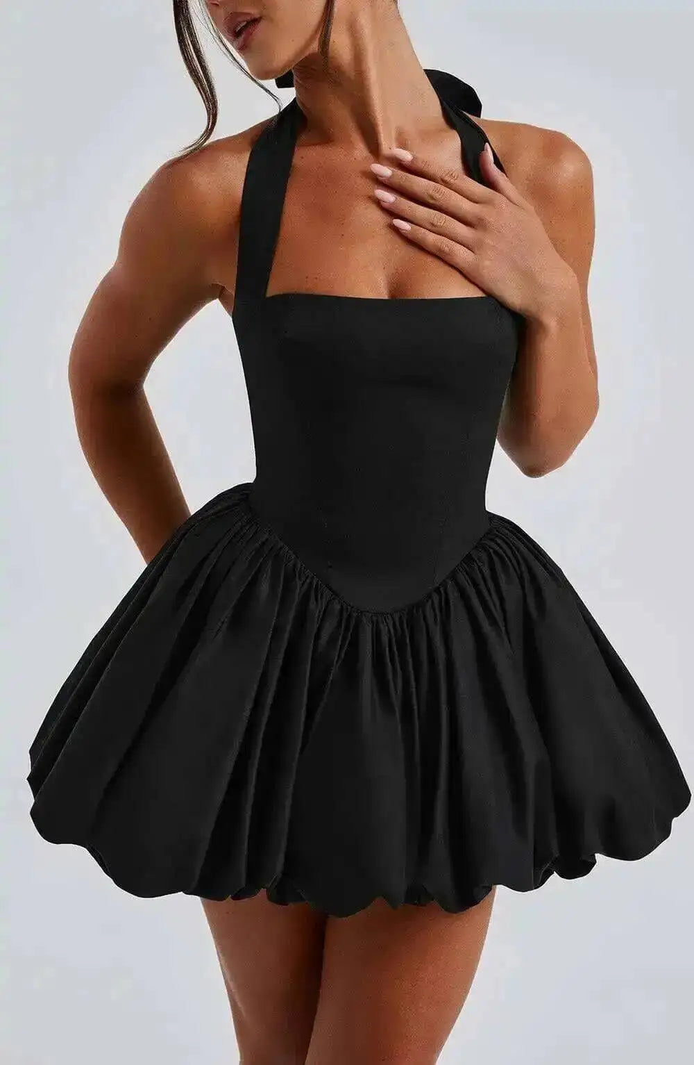 Damen A-Linie Mini-Neckholder-Kleid mit Wickeltaille – Sexy Ausgestellt | Party Club Frühling Sommer