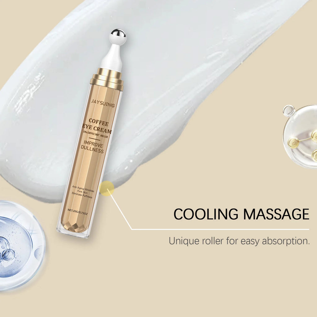 Crème Contour des Yeux Caféine – Anti-Cernes Poches Ridules Liftant Roller Massage