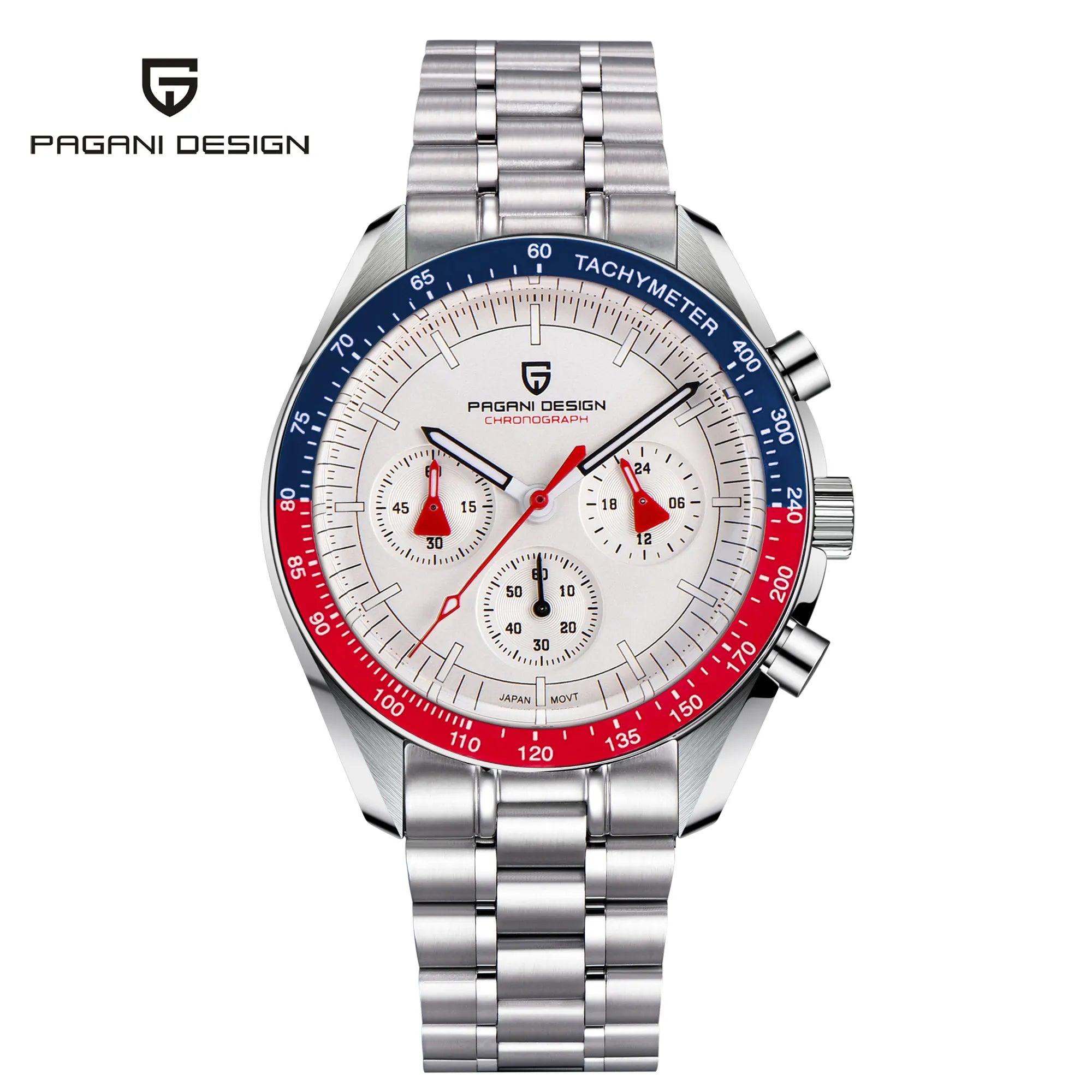 Montre Homme PAGANI DESIGN 2025 Lune Or Argent Quartz – Chronographe Saphir AR Date Auto
