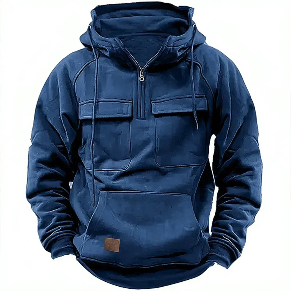 Sweat Tactique Homme Half-Zip Grande Poche – Cargo Pullover Outdoor, Gym & Fitness 2026 | Coupe Ample & Respirant