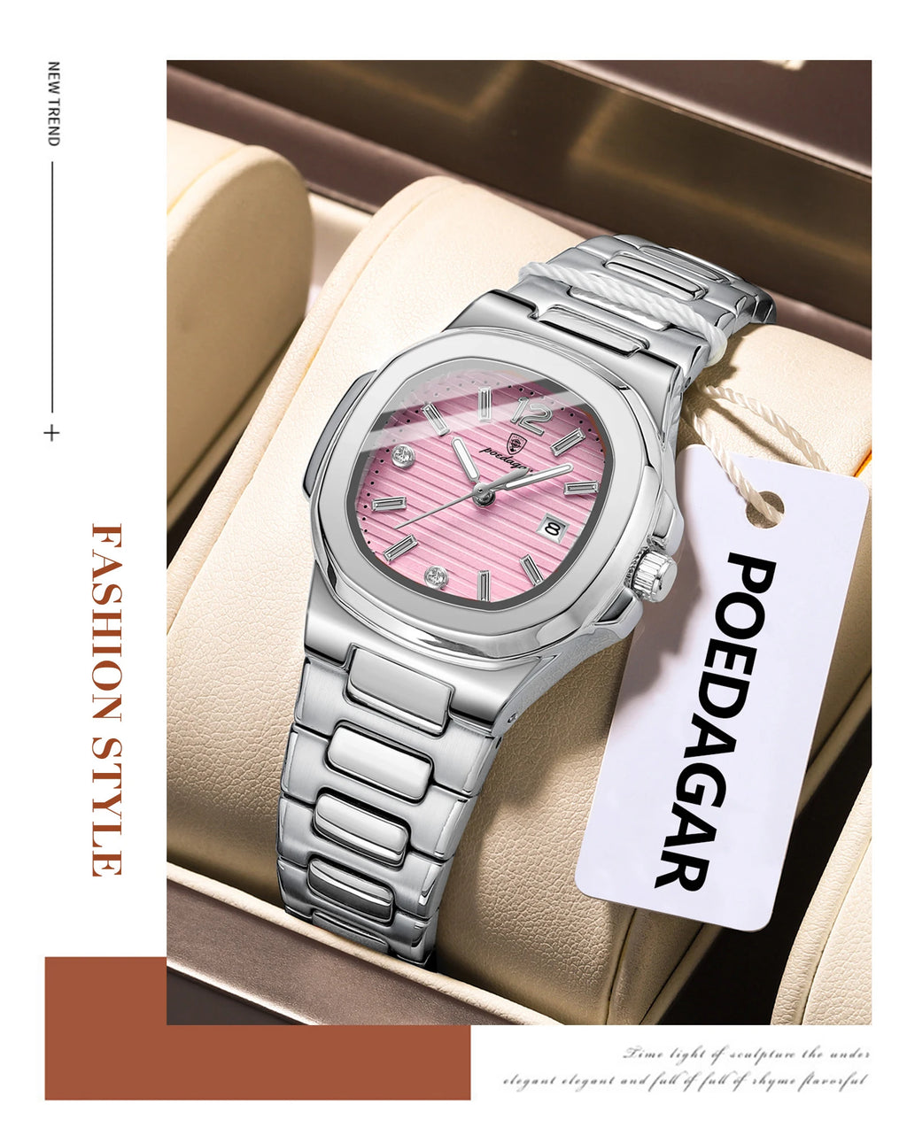Montre Femme POEDAGAR Carrée Fashion Quartz – Lumineuse Étanche Date Luxe Haute Qualité