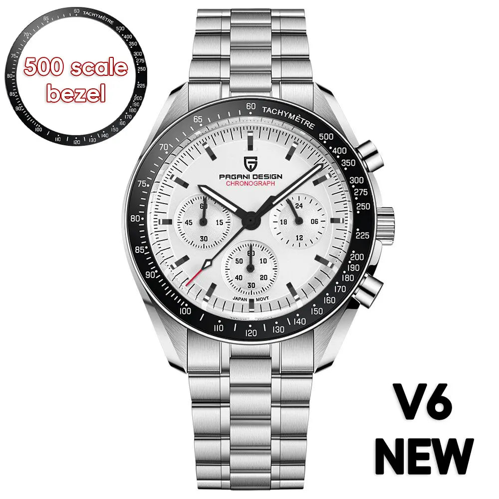 Montre Homme PAGANI DESIGN 2025 Lune Or Argent Quartz – Chronographe Saphir AR Date Auto