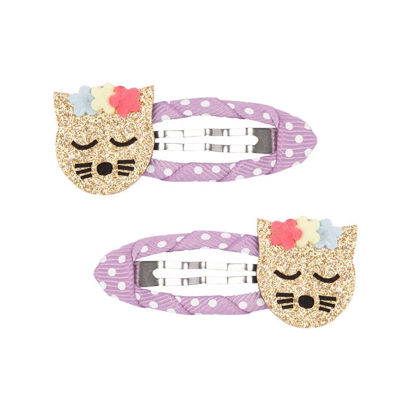 Lot 2 Barrettes Fille Bébé Motifs Adorables – Pinces Cheveux Enfant Animal Fruit Fleur Lapin Kitty