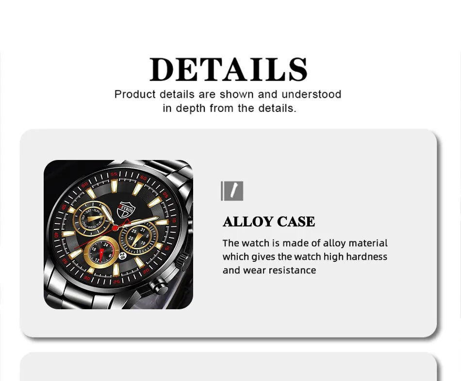 Montre Homme Business Quartz DEYROS – Acier Inoxydable Lumineux Date Calendrier Fashion Casual