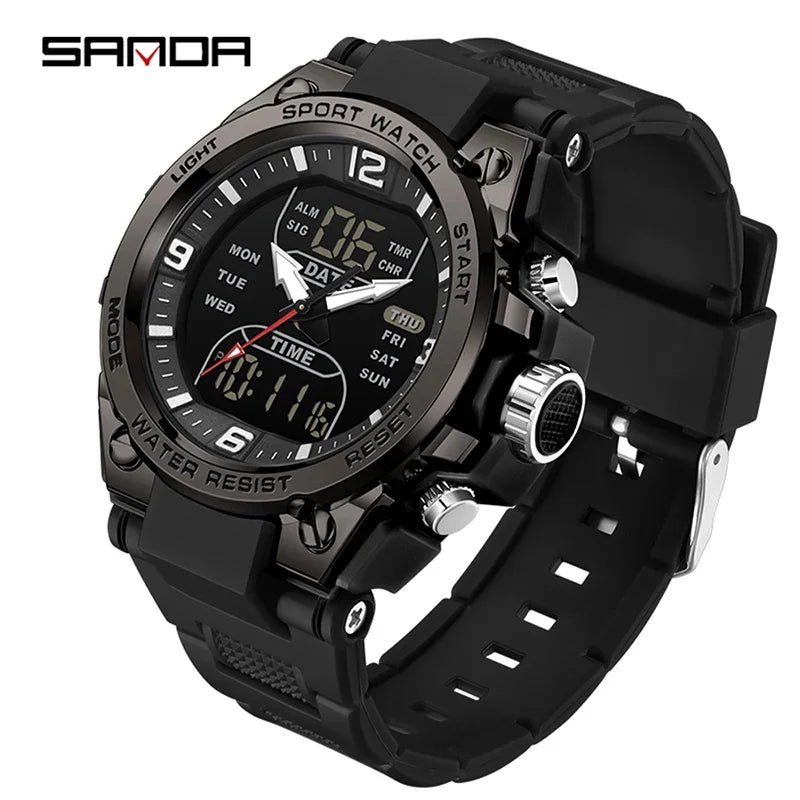 Montre Homme SANDA Militaire Tactique G-Style – LED Digital Quartz Étanche 50M Sport Luxe