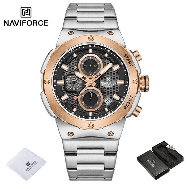 Montre Homme Chronographe Sport Luxe NAVIFORCE – Quartz Date Fashion Masculino