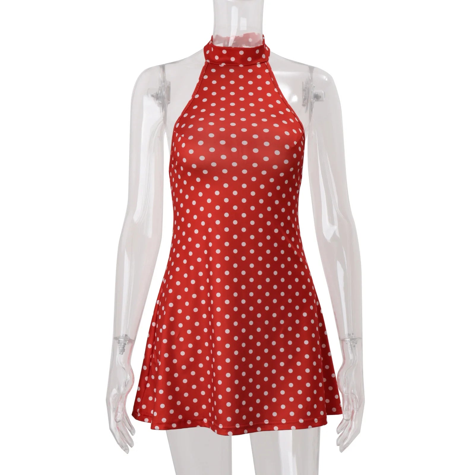Mini Robe Femme Pois Élégante Épaules Dénudées Dos Nu Taille Haute Halter – Y2K Club & Soirée | Été