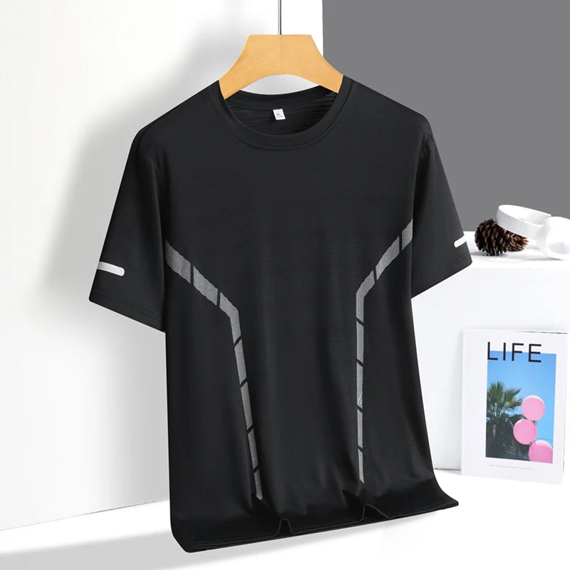 T-Shirt Running Homme Été Soie de Glace Ultra-Léger Imprimé Réfléchissant Séchage Rapide Manches Courtes Respirant Fitness Sport Grande Taille 5XL – Tee Sport Performance | Mode Homme Sport