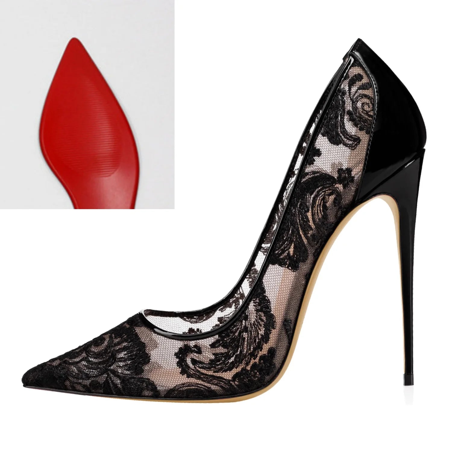 Escarpins Dentelle Mesh Semelle Rouge Talon Fin – Bout Pointu Banquet Robe Grande Taille