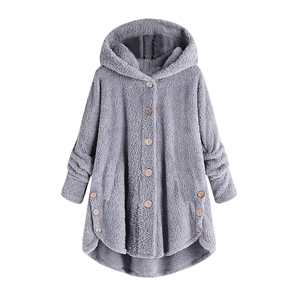 Damen Teddyfell-Mantel mit Kapuze – Warme Fleece-Jacke Unifarben | Herbst Winter Trend