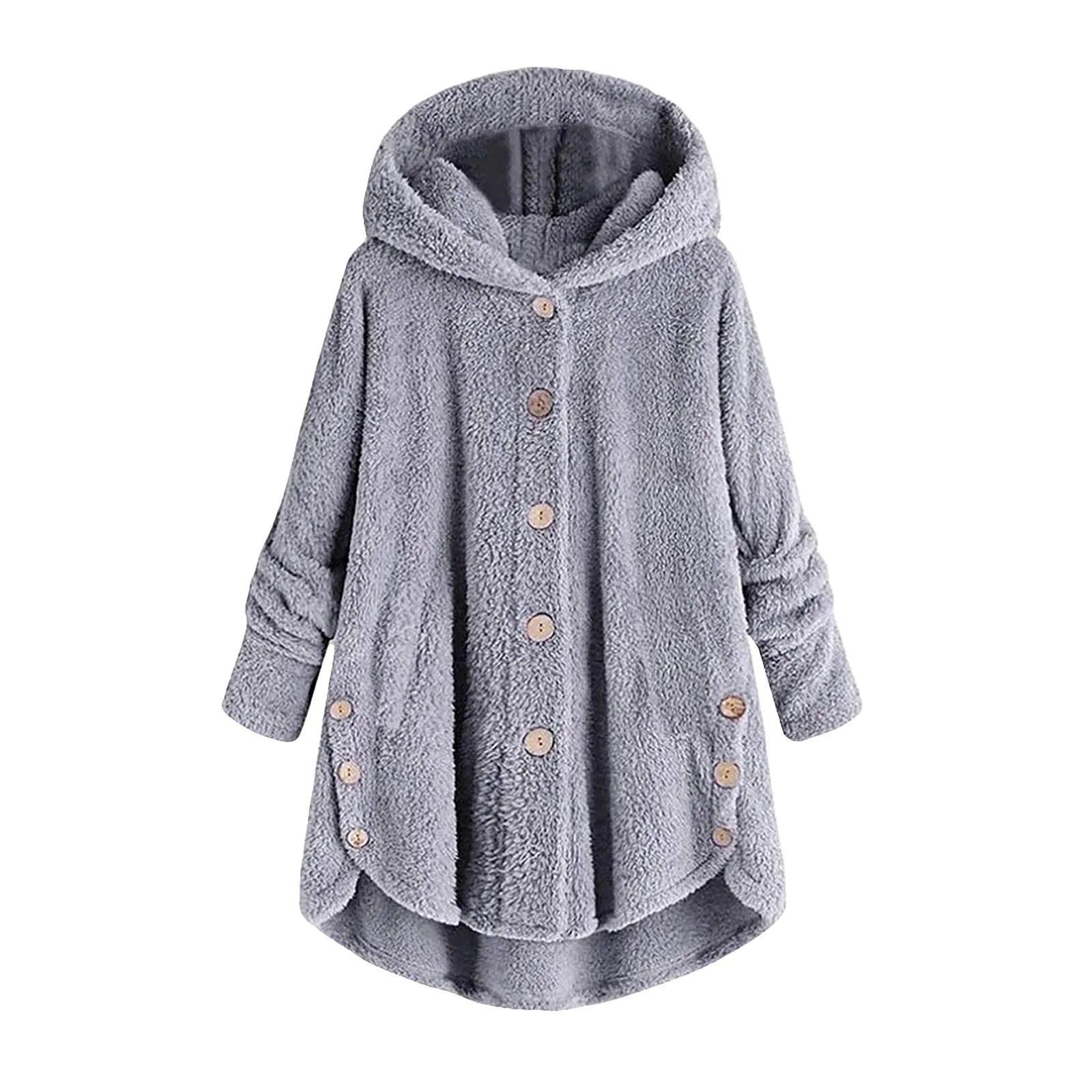 Damen Teddyfell-Mantel mit Kapuze – Warme Fleece-Jacke Unifarben | Herbst Winter Trend