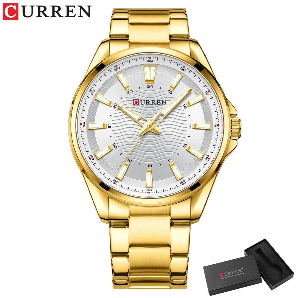 Montre Homme CURREN Business Casual Quartz 44mm – Acier Noir Lumineux Étanche Fashion