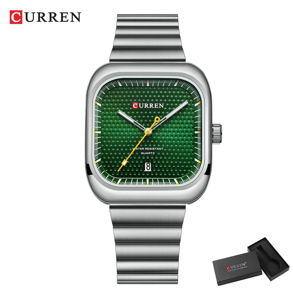 Montre Homme CURREN Carrée Business Quartz – Bracelet Acier Inoxydable Date Automatique