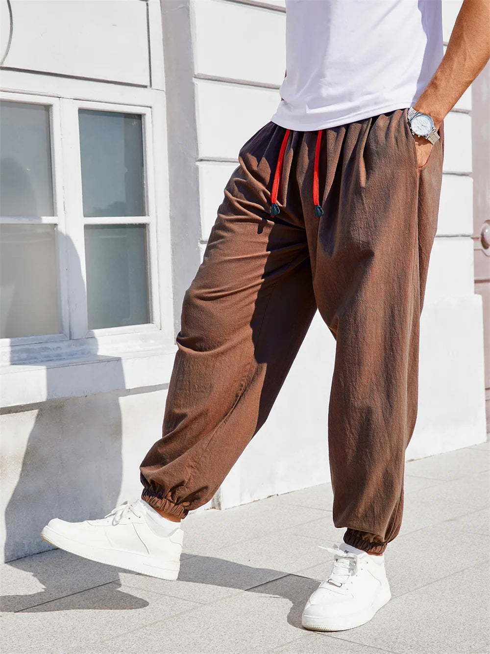 Herren Sarouel Hose Leinen Baumwolle Chinesischer Stil Loose Fit Einfarbig – Bequeme Jogger Hohe Qualität Casual | Herrenmode Zen