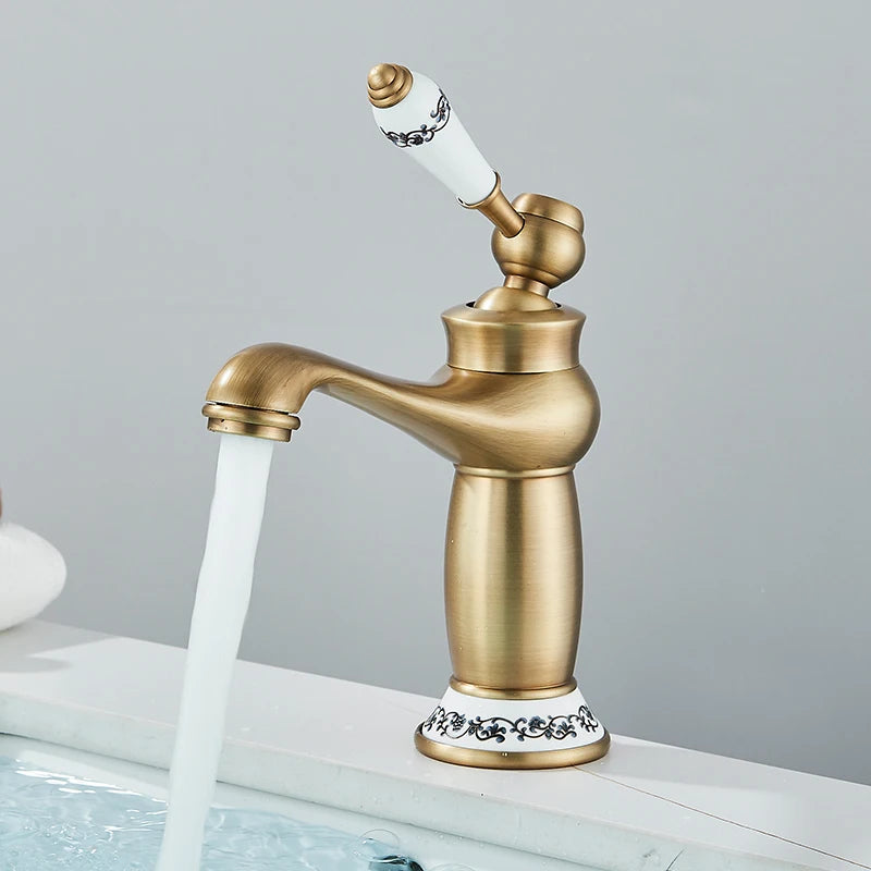 Robinet Lavabo Laiton Antique Style Classique – Mitigeur Mono-Commande Eau Chaude & Froide | Vasque Salle de Bain