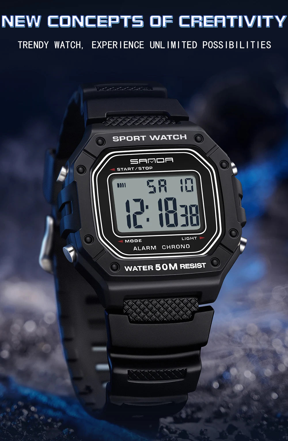 SANDA 2156 Herren Militär Digitaluhr – LED Sport Army Wasserdicht Stoppuhr Großes Zifferblatt