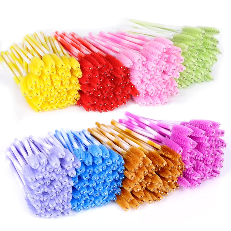 Lot 50/100 Brosses Cils Jetables Arc-en-Ciel – Mascara Wand Applicateur Extension Cils & Sourcils | Outil Maquillage