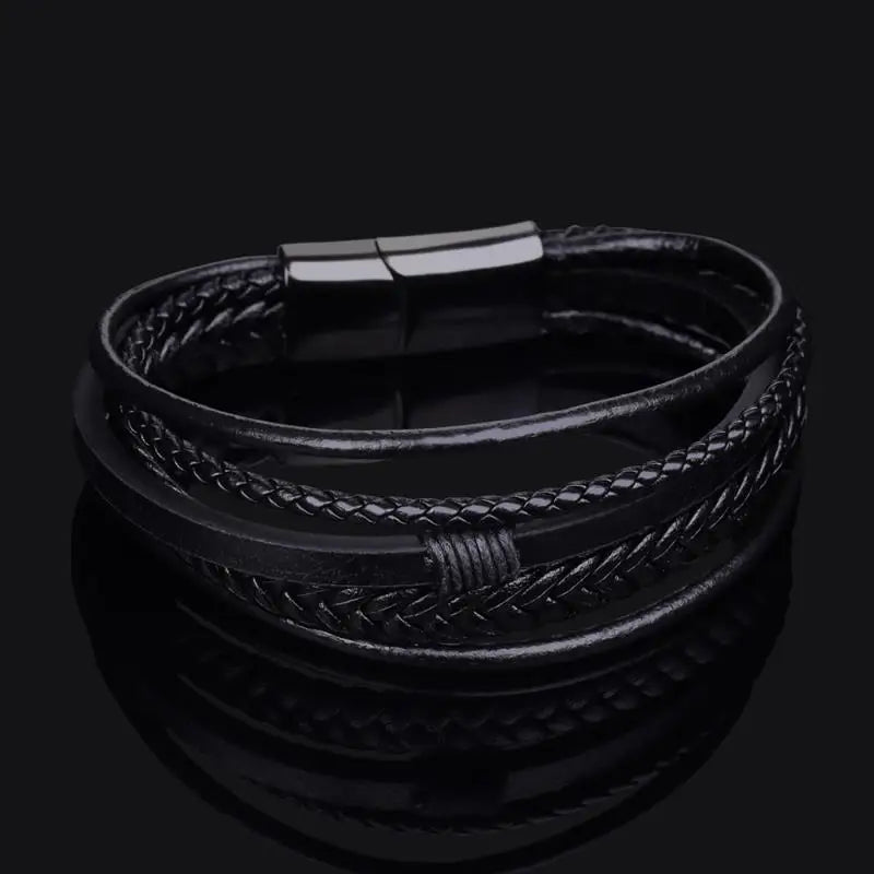 Bracelet Cuir Multi-Rangs Symbole Infini Acier Inoxydable Homme – Style Punk & Biker Authentique | Bijou Homme Streetwear Cadeau Mode Premium