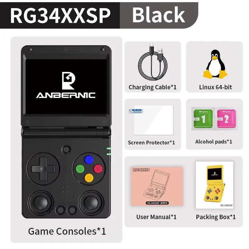 Anbernic RG34XXSP Console de Jeu Portable Flip Rétro – Écran IPS 3.4'' Linux 64-bit | PSP & Jeux Rétro | Cadeau Gaming