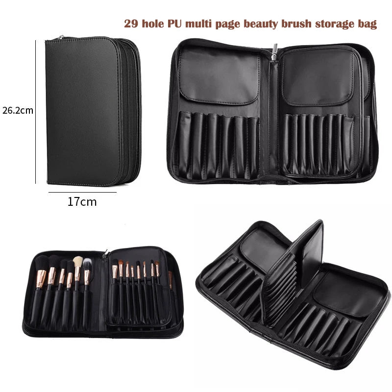 Pochette Pinceaux Maquillage 14/23/29 Trous – Organisateur Oxford Noir Waterproof | Trousse Pinceaux Portable Professionnel