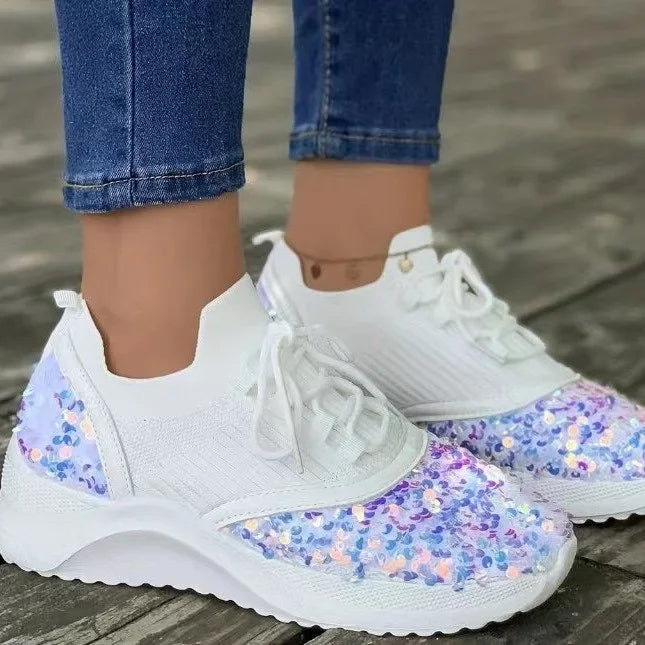 Sneakers Glitter Sequins Femme Grande Taille 43 – Running Sport Outdoor Lacets Fashion