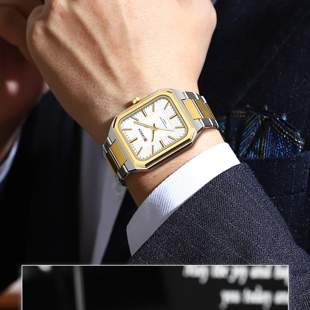 Montre Homme CURREN Vintage Rectangle Acier Inoxydable Quartz Lumineux Étanche – Style Rétro Chic