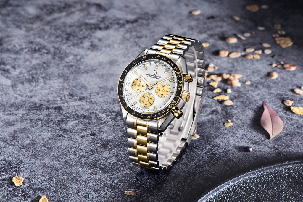 Montre Homme PAGANI DESIGN 2025 Lune Or Argent Quartz – Chronographe Saphir AR Date Auto