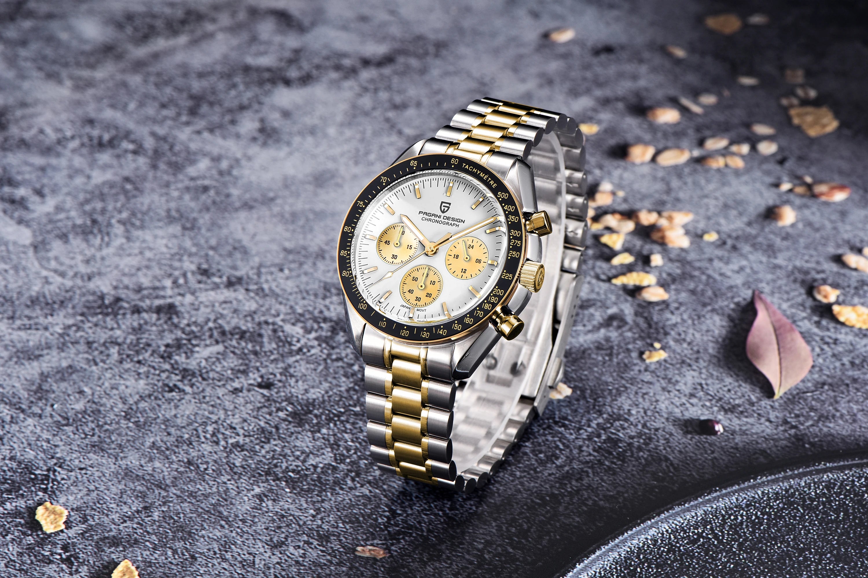 Montre Homme PAGANI DESIGN 2025 Lune Or Argent Quartz – Chronographe Saphir AR Date Auto