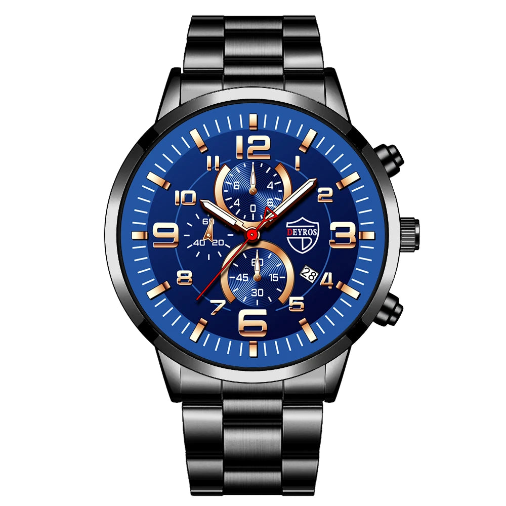 Montre Homme Luxe Quartz Acier Inoxydable Cuir Calendrier Lumineux – Sport Business Fashion