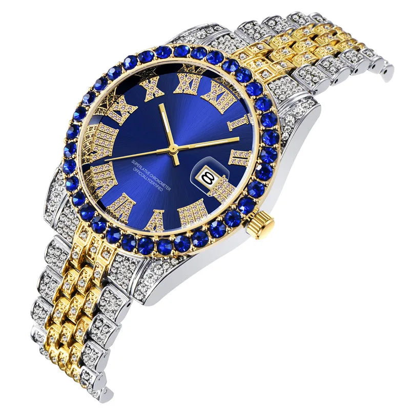 Montre Homme Hip Hop Diamant Fashion Bracelet Alliage Dorée Luxe Date Quartz Tendance Streetwear Bling | Montre Hip Hop Diamant Dorée Premium