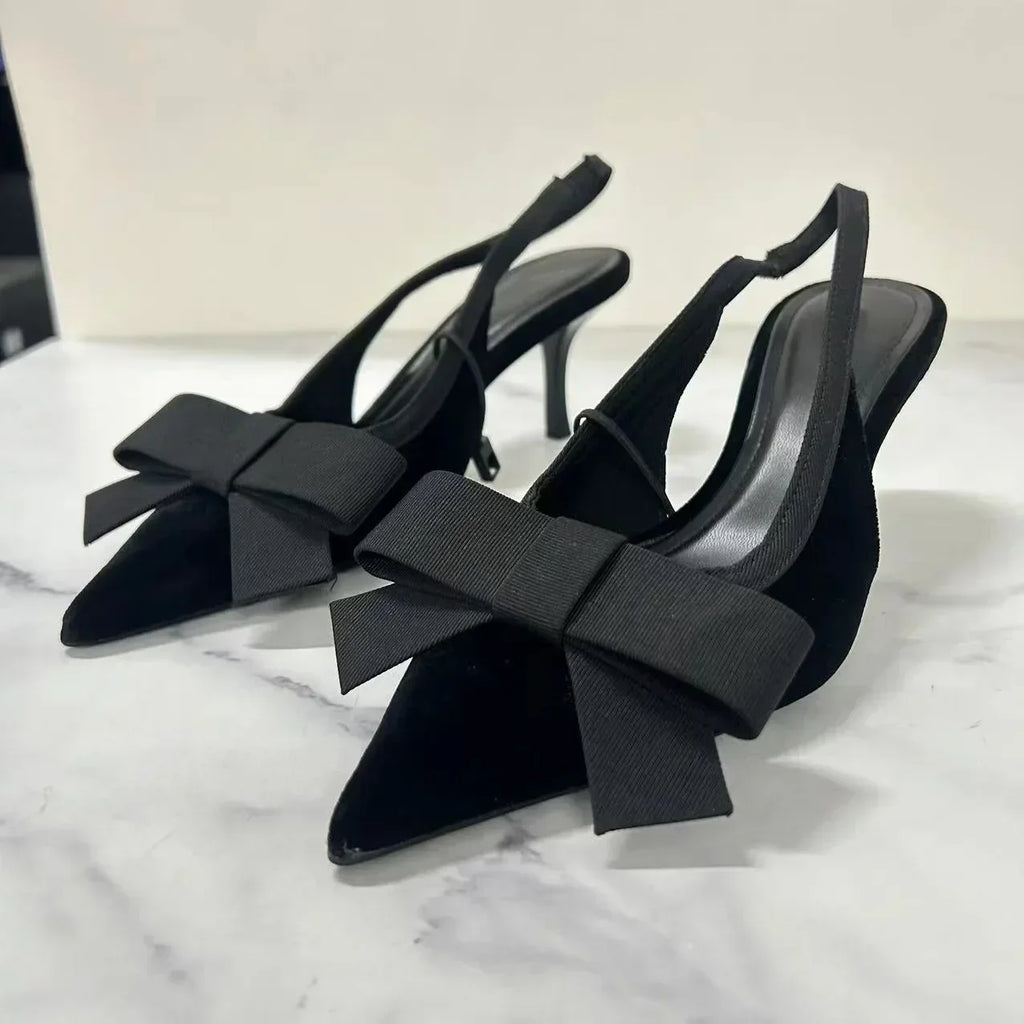 Mules Nœud Papillon Slingbacks Talon Fin Femme – Bout Pointu Élégant Dress Fashion