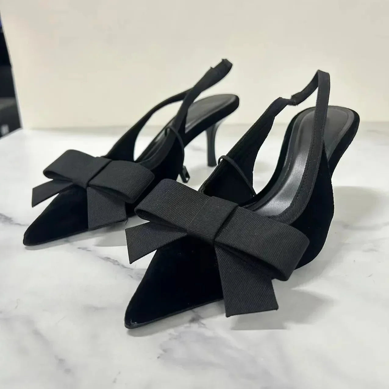 Mules Nœud Papillon Slingbacks Talon Fin Femme – Bout Pointu Élégant Dress Fashion