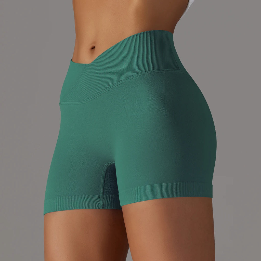 Short Yoga Femme Taille Haute Croisée Gainant Fessier Gym Running Fitness – Short Sport Sculptant Élastique | Mode Athleisure