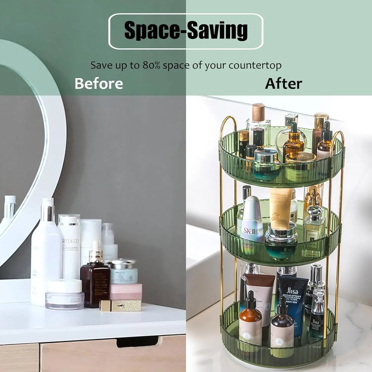 Organisateur Maquillage Rotatif 3 Niveaux Transparent – Grande Capacité | Skincare, Parfums & Cosmétiques | Coiffeuse & Plan de Travail