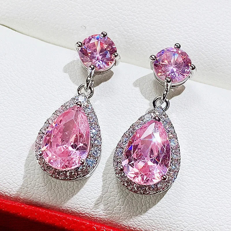 Ohrringe Zirkonia Rosa Koreanisches Silber 2026 – Ohrstecker Luxus Mode Schmuck Geschenk Frau