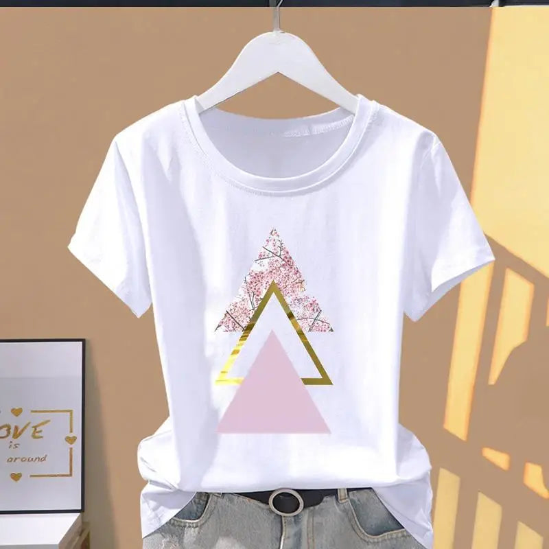 T-Shirt Modal Femme Imprimé Trapèze Rose – Col Rond Manches Courtes | Style Sportif Chic Été