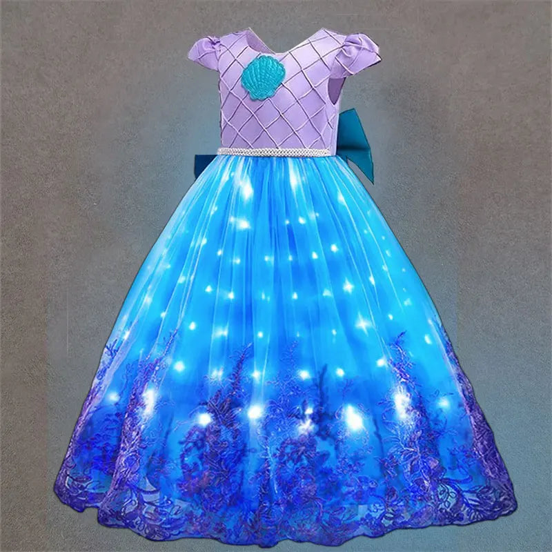 Déguisement Princesse Petite Sirène Fille – Robe de Bal Lumineuse Broderie Carnaval Ariel