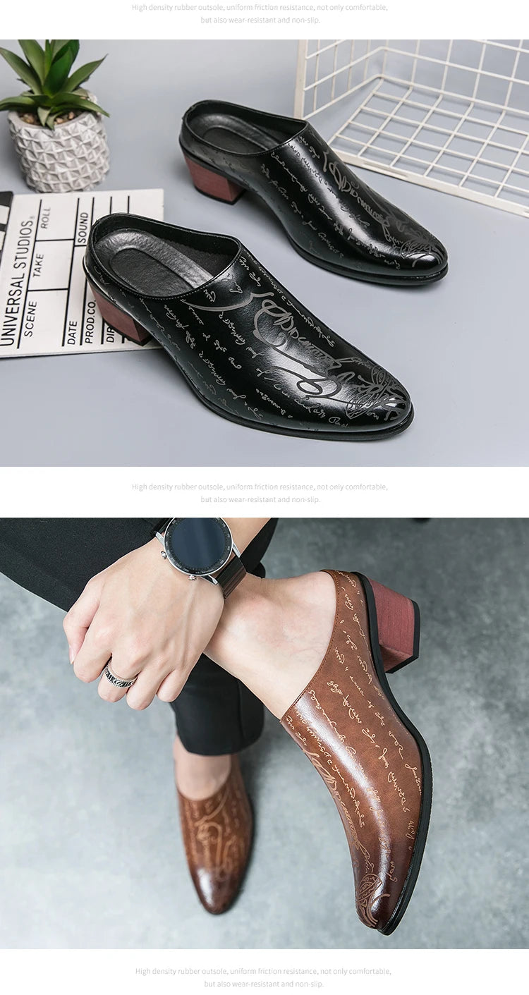 Mules Homme British Style Pointed Leather Rehaussantes – Dress Casual Cérémonial Été